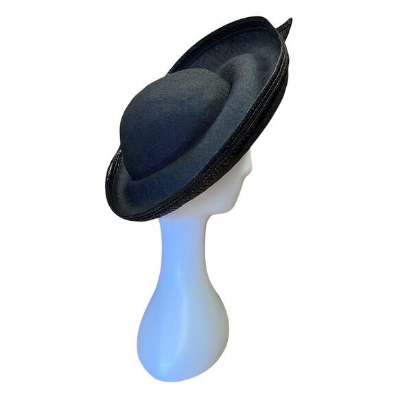 1980s Black Sculptural Straw Hat – Dramatic Sweep w/ Rhinestone & Metal Detail main image 8